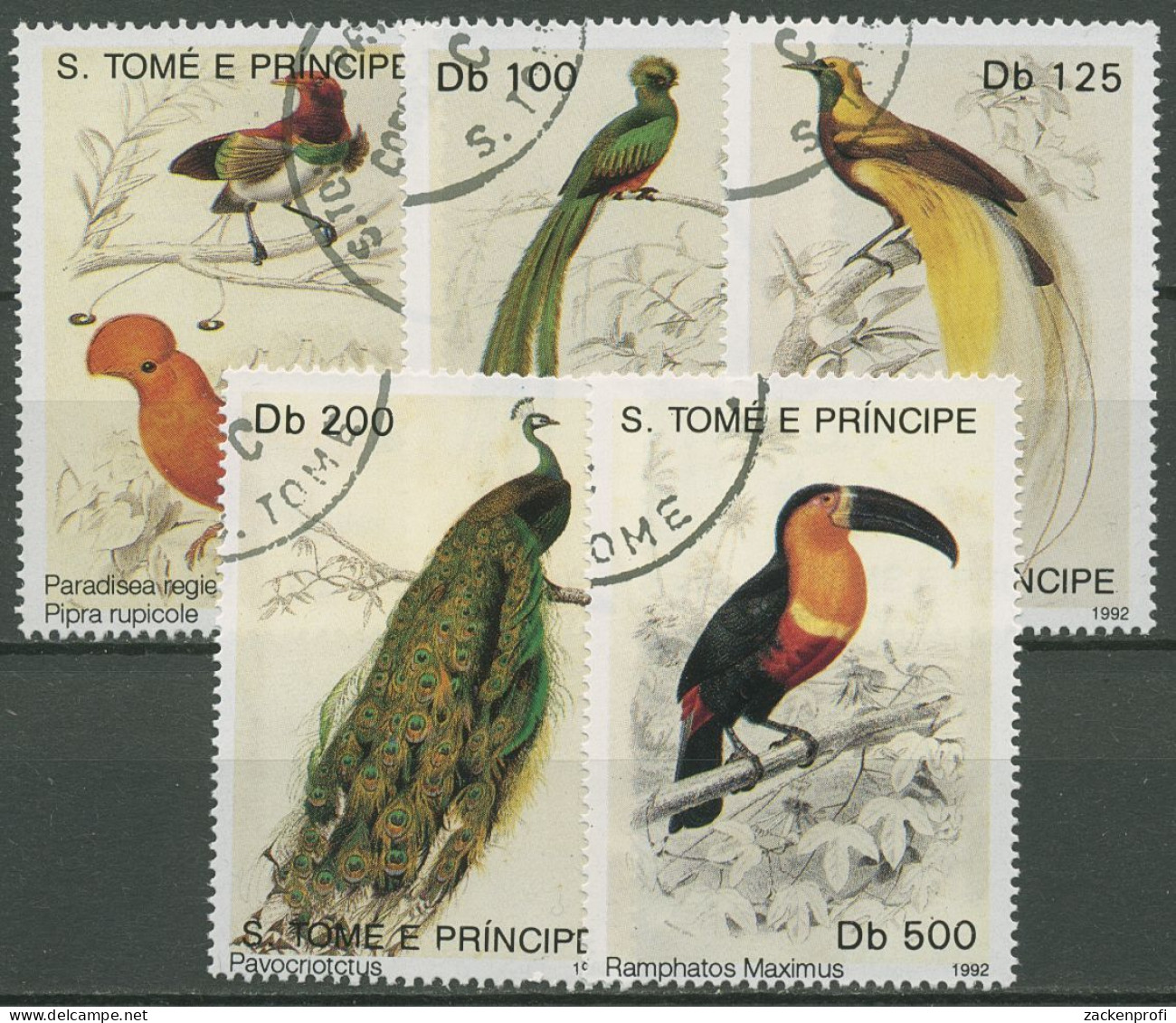 Sao Tomé Und Príncipe 1992 Vögel Pfau Tukan Quetzal 1353/57 Gestempelt - Sao Tome And Principe