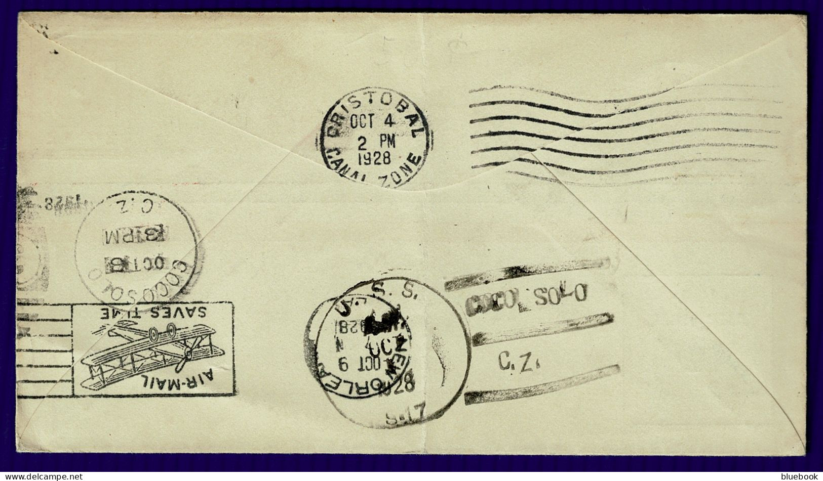 Ref 1639 - 1928 USA Canal Zone Postal Stationery Cover Uprated - Submarine U.S.S. Coco Solo - Canal Zone