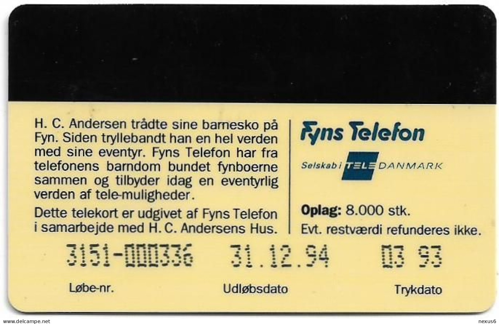 Denmark - Fyns - Hans Christian Andersen - TDFS005 - 03.1993, 8.000ex, 50kr, Used - Danemark