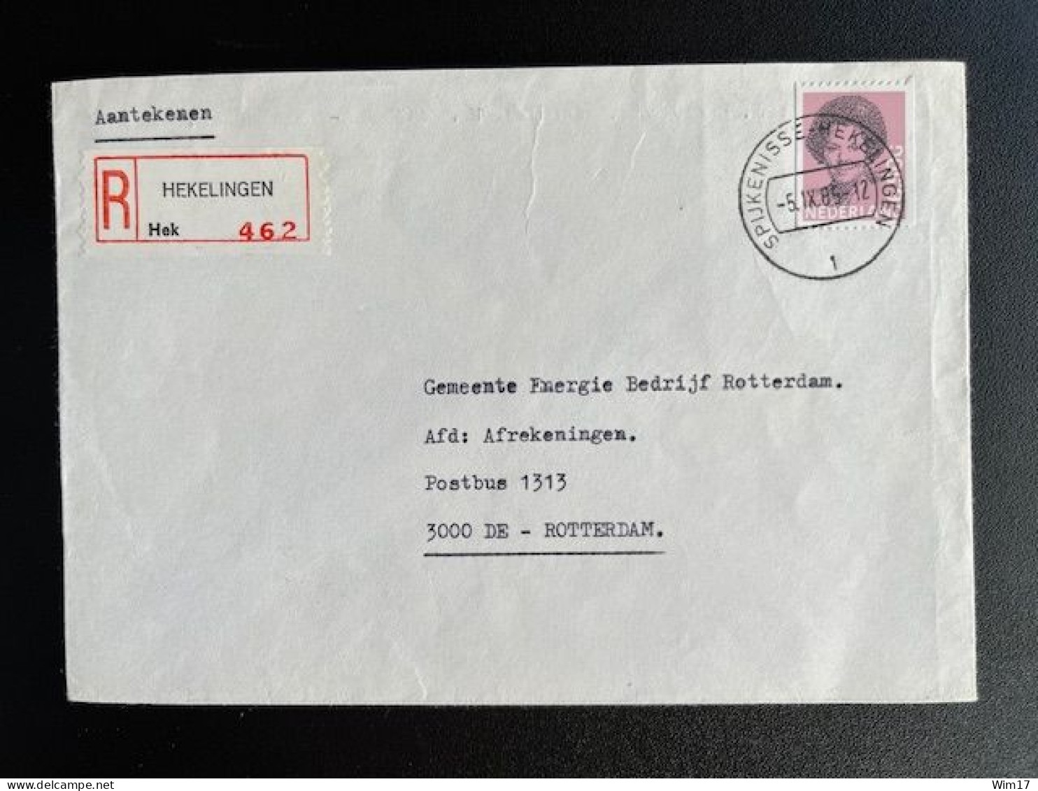 NETHERLANDS 1985 REGISTERED LETTER HEKELINGEN TO ROTTERDAM 05-09-1985 NEDERLAND AANGETEKEND - Briefe U. Dokumente