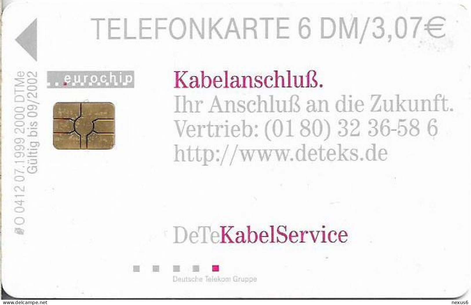 Germany - DeTeKabelService - Ihr Anschluss - O 0412 - 07.1999, 6DM, 2.000ex, Used - O-Series: Kundenserie Vom Sammlerservice Ausgeschlossen