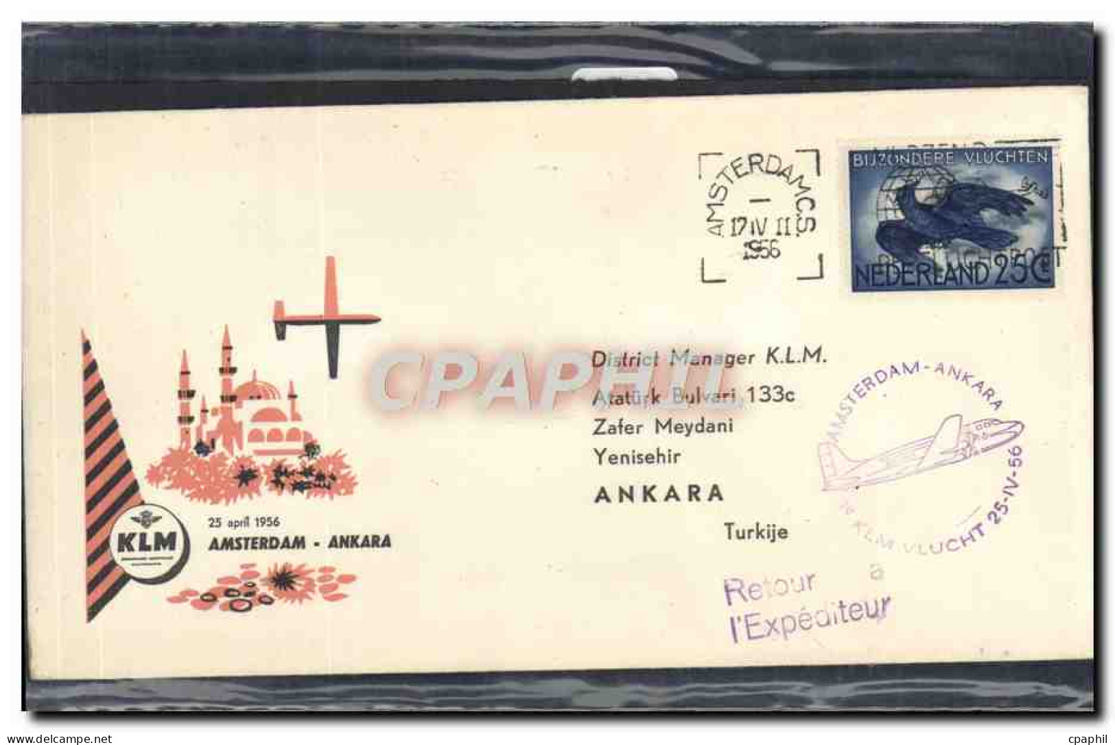 Lettre Pays Bas Amsterdam Ankara 25 4 1956 Aigle  - Luftpost