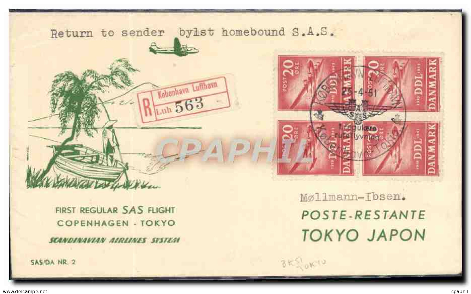 Lettre Danemark Copenhagen Tokyo 25 4 1961 - Poste Aérienne