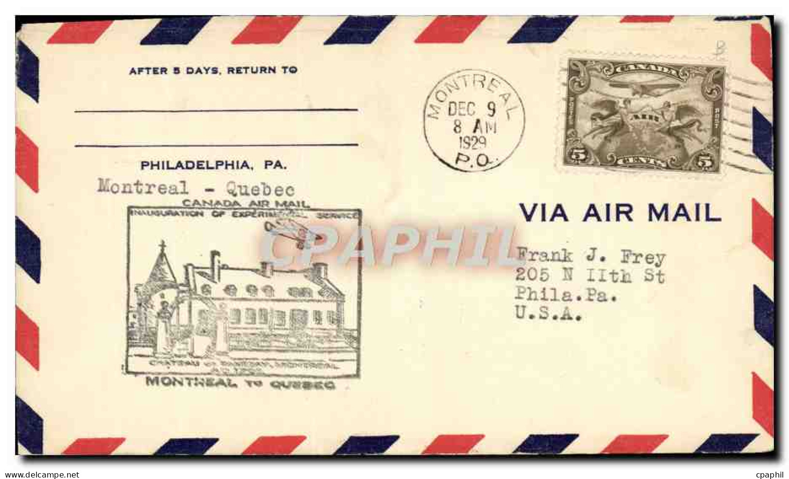 Lettre Canada 1st Flight Montreal Quebec 9 12 1929 - First Flight Covers