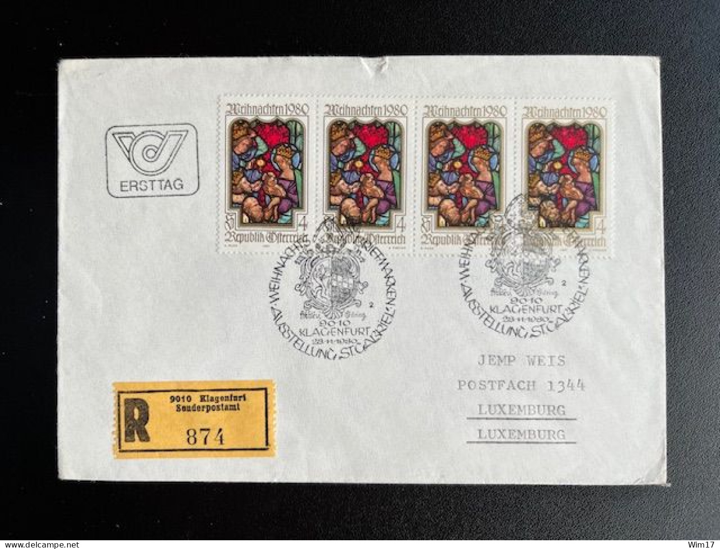 AUSTRIA 1980 REGISTERED LETTER KLAGENFURT TO LUXEMBURG 28-11-1980 OOSTENRIJK OSTERREICH EINSCHREIBEN - Covers & Documents