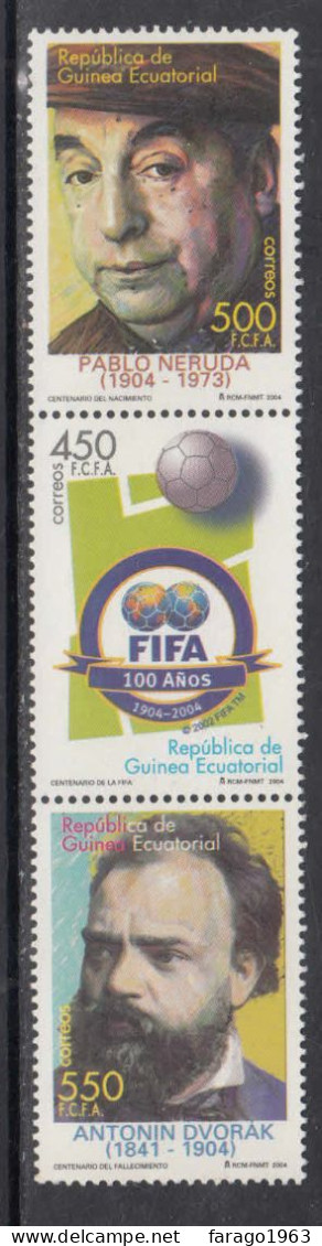 2005 Equatorial Guinea Ecuatorial FIFA Football Dvorak Music Composer Complete Strip Of 3  MNH - Guinea Ecuatorial