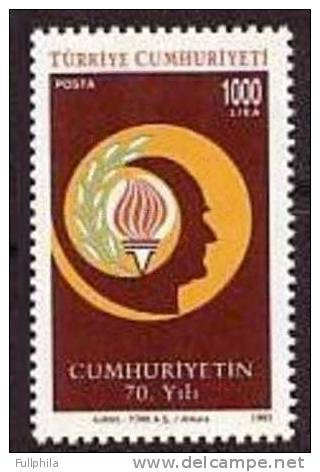 1993 TURKEY 70TH ANNIVERSARY OF THE REPUBLIC OF TURKEY MNH ** - Nuevos