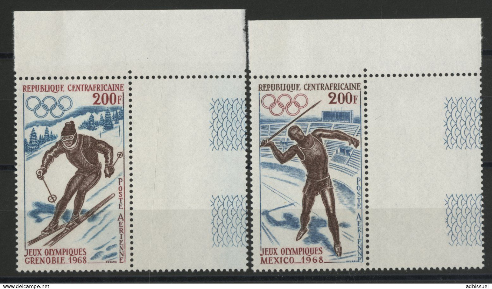 CENTRAFRIQUE Poste Aérienne N° 57 + 58 Neufs ** (MNH) Jeux Olympiques + Bord De Feuille TB - Centrafricaine (République)