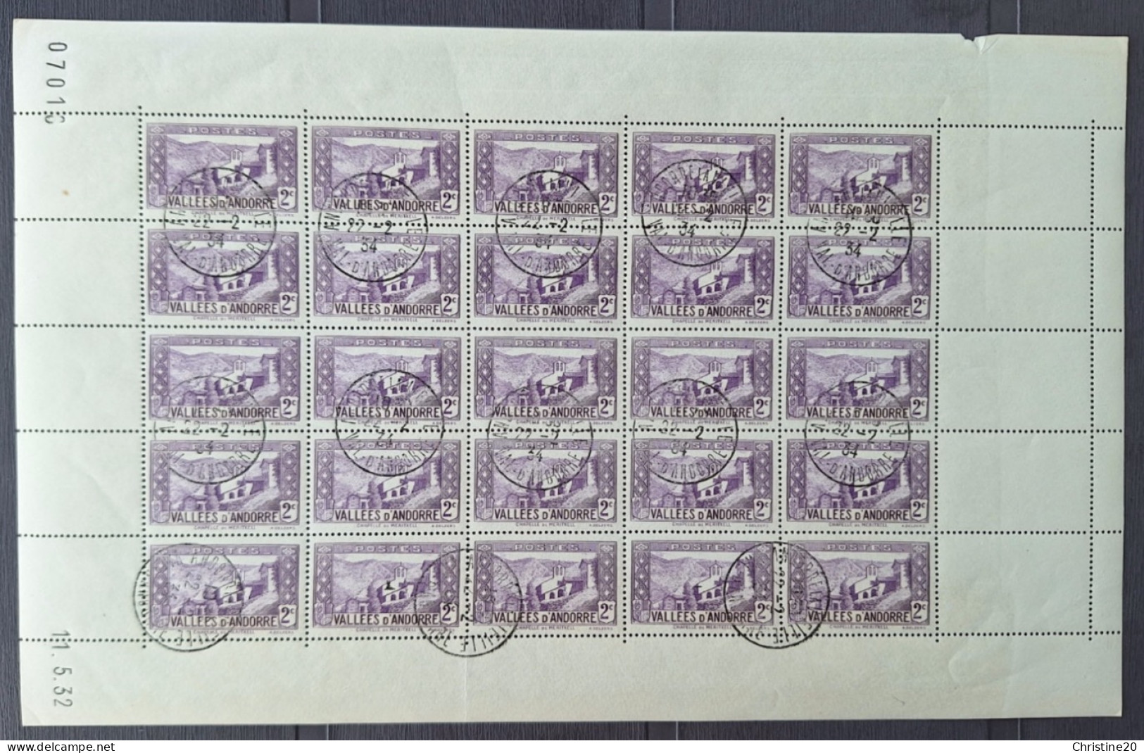 Andorre 1932 N°25 Ob En Feuille De 25 Cd 11/5/32 RARE Et SUPERBE - Used Stamps