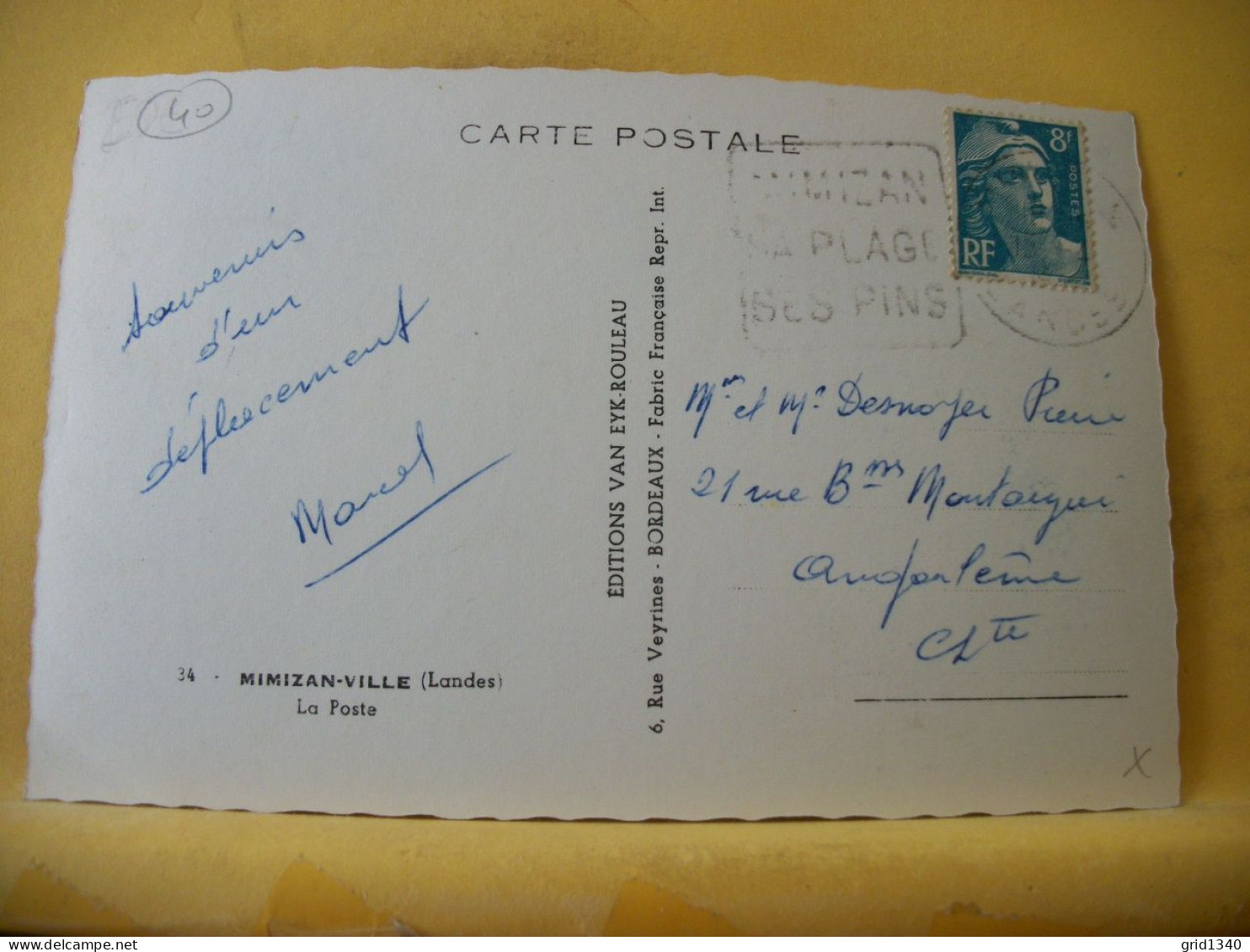 40 1937 CPSM PM - 40 MIMIZAN VILLE - LA POSTE - ANIMATION - Post & Briefboten