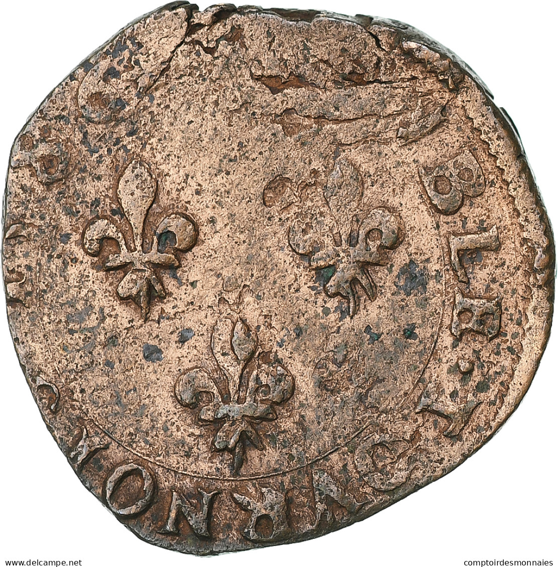 France, Henri III, Double Tournois, 1586, Cuivre, TB+, Gadoury:455 - 1574-1589 Henry III