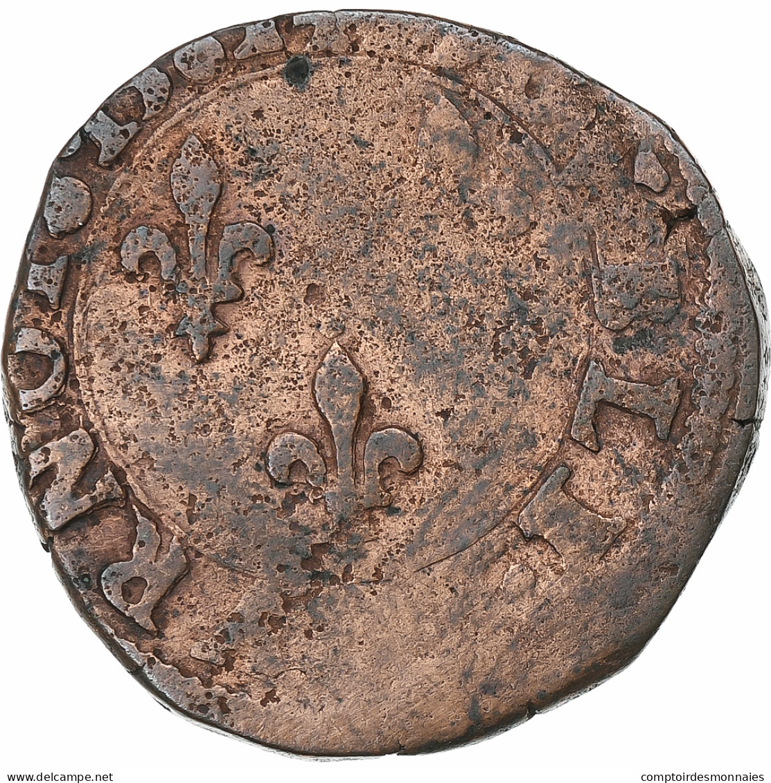 France, Henri III, Double Tournois, 1581, Angers, Cuivre, TB, Gadoury:455 - 1574-1589 Heinrich III.