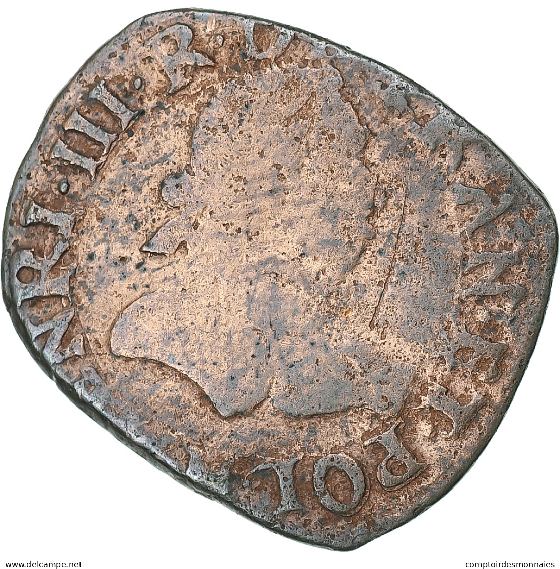 France, Henri III, Double Tournois, 1579, La Rochelle, Cuivre, TB, Gadoury:455 - 1574-1589 Enrico III