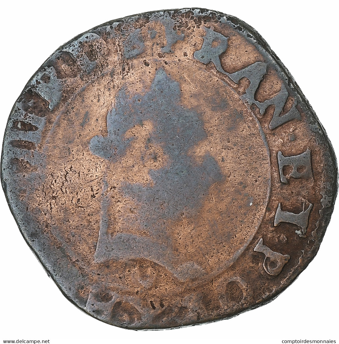 France, Henri III, Double Tournois, Bourges, Cuivre, B+, Gadoury:455 - 1574-1589 Henry III