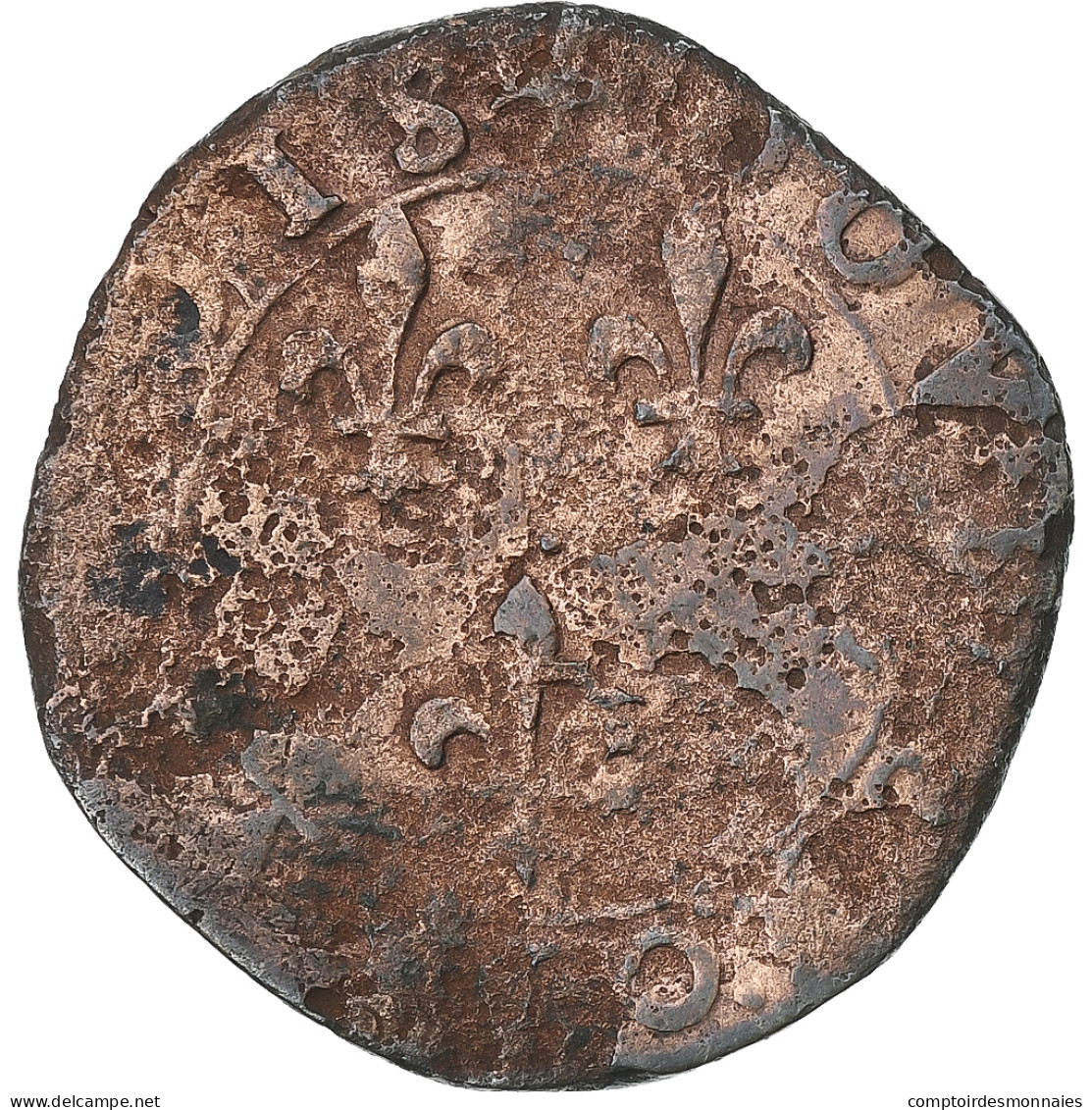 France, Henri III, Double Tournois, Bourges, Cuivre, B+, Gadoury:455 - 1574-1589 Heinrich III.