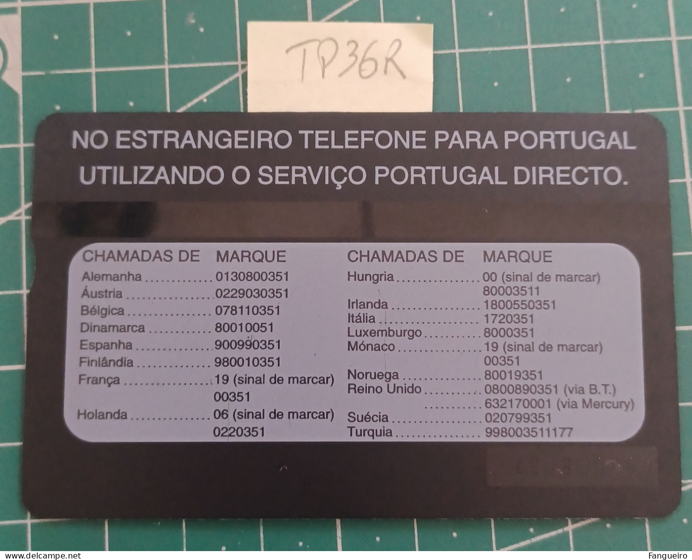 PORTUGAL PHONECARD USED TP36R PORTUGAL DIRECTO - Portogallo