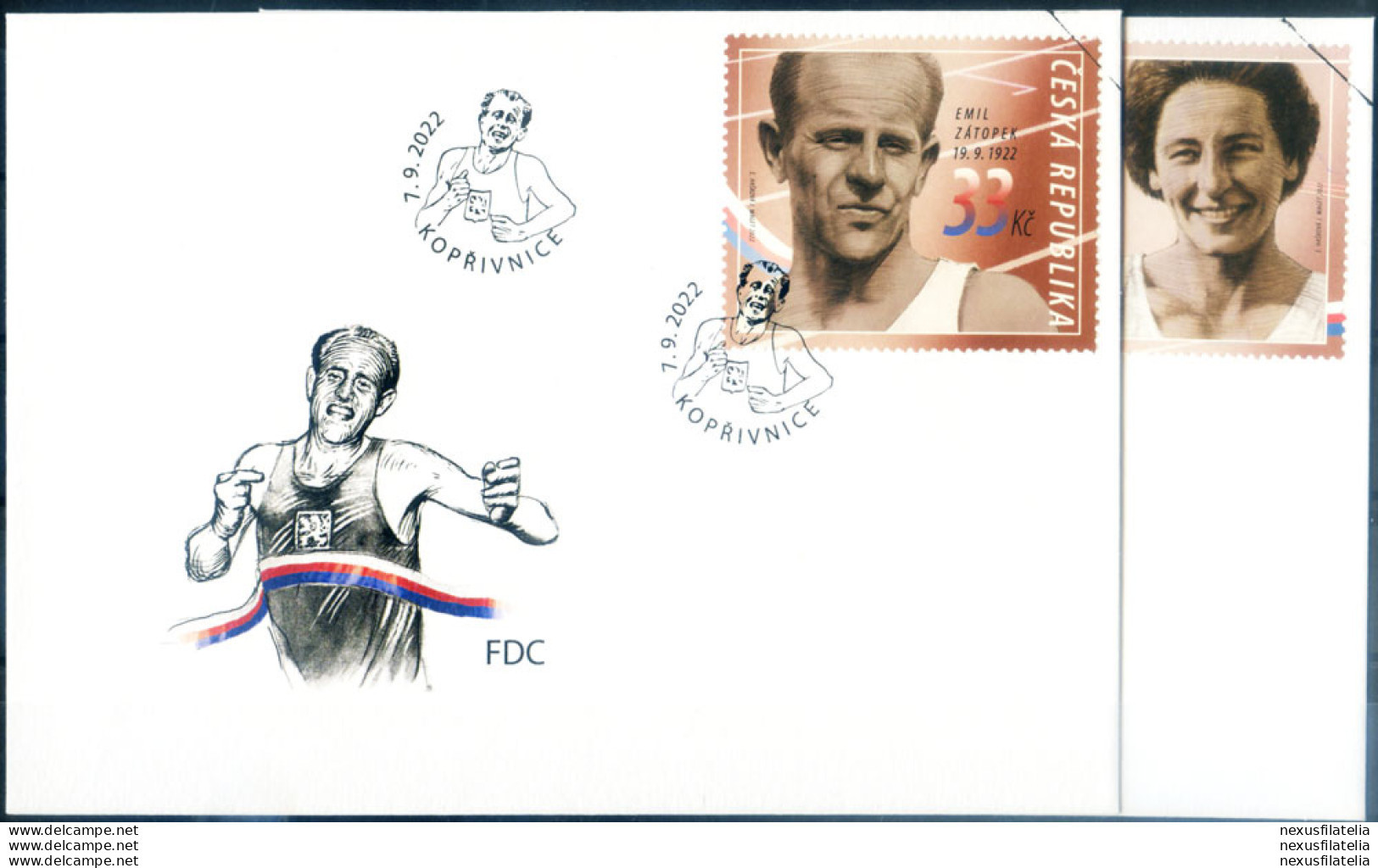 Dana E Emil Zatopek 2022. 2 FDC + Foglietto, Annullo "Muster". - Sonstige & Ohne Zuordnung