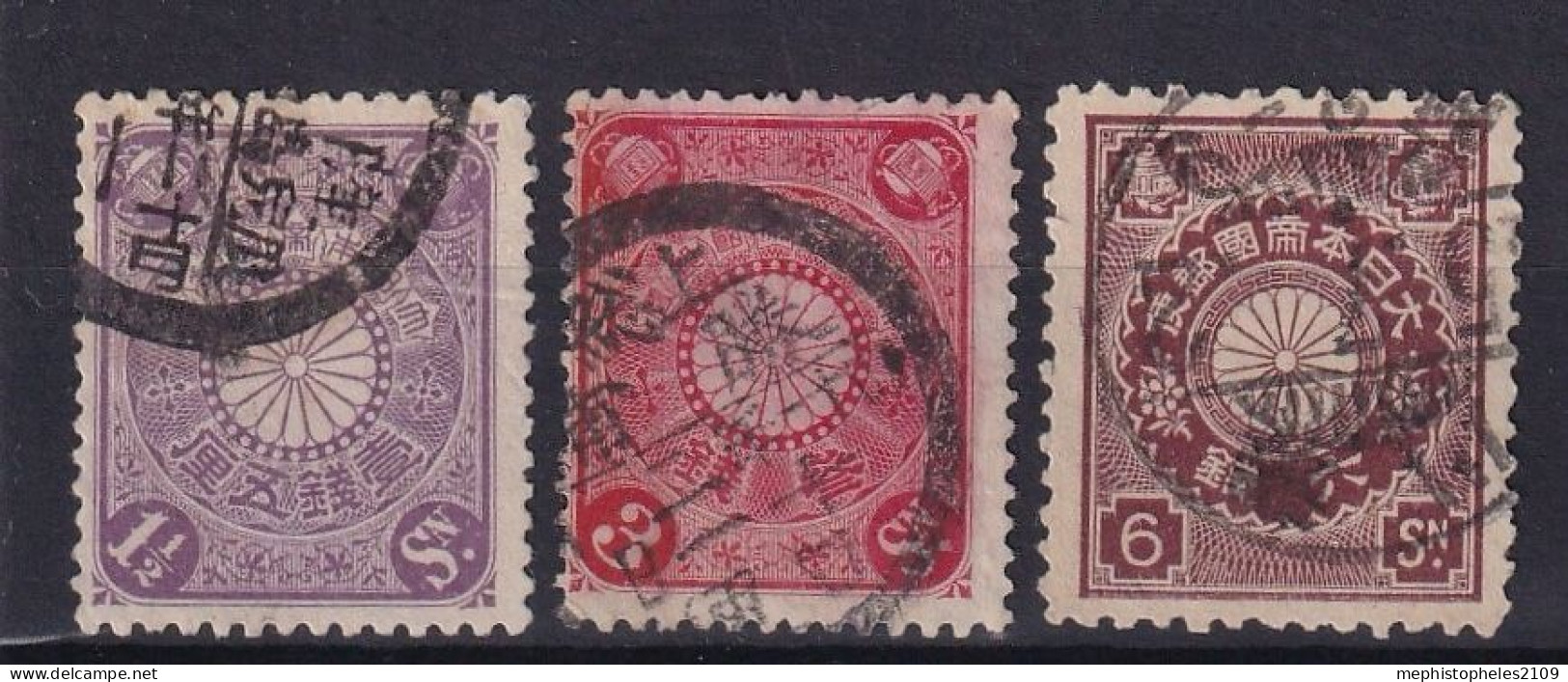 JAPAN 1906 - Canceled - Sc# 95, 98, 101 - Used Stamps