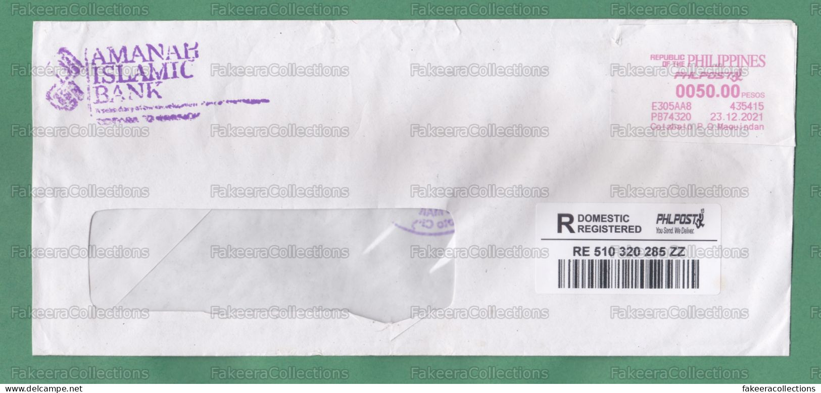 PHILIPPINES 2021 PILIPINAS - Registered Cover With 50 Pesos Meter Franking Cancellation - As Scan - Philippinen