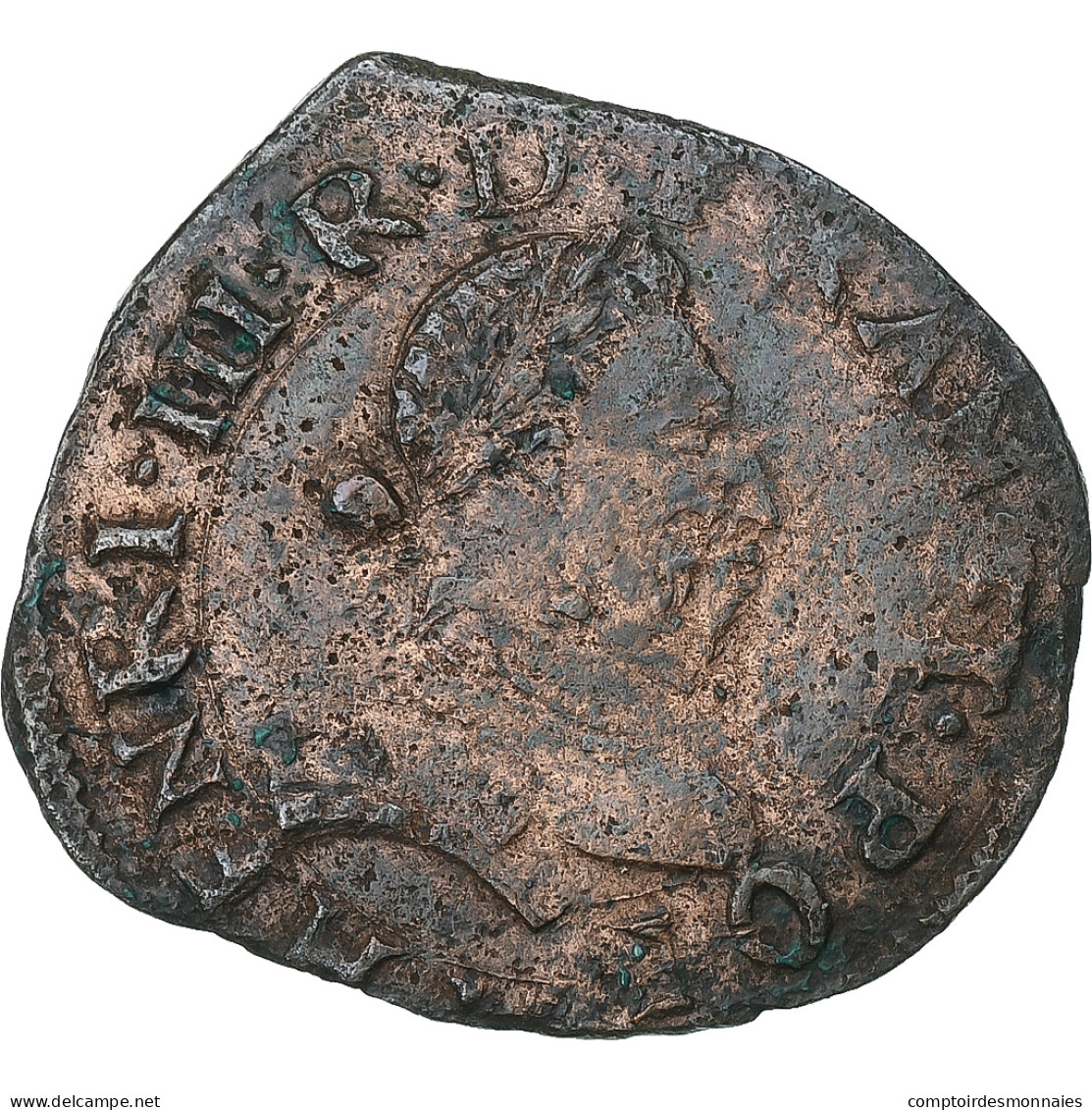 France, Henri III, Double Tournois, 1586, La Rochelle, Cuivre, TB+, Gadoury:455 - 1574-1589 Henri III