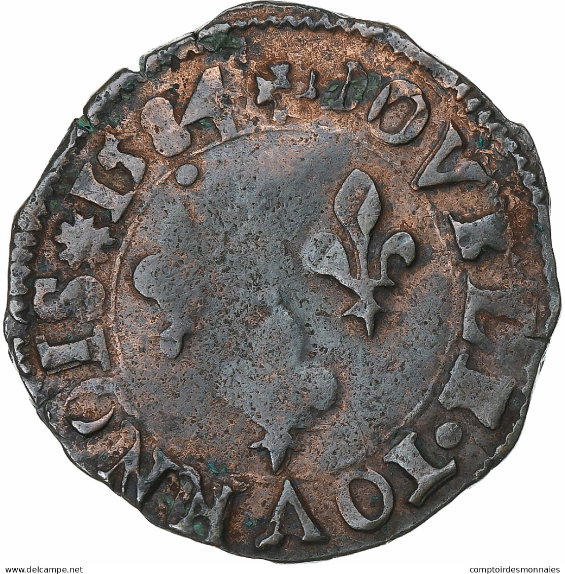 France, Henri III, Double Tournois, 1584, Nantes, Cuivre, TB+, Gadoury:455 - 1574-1589 Henri III