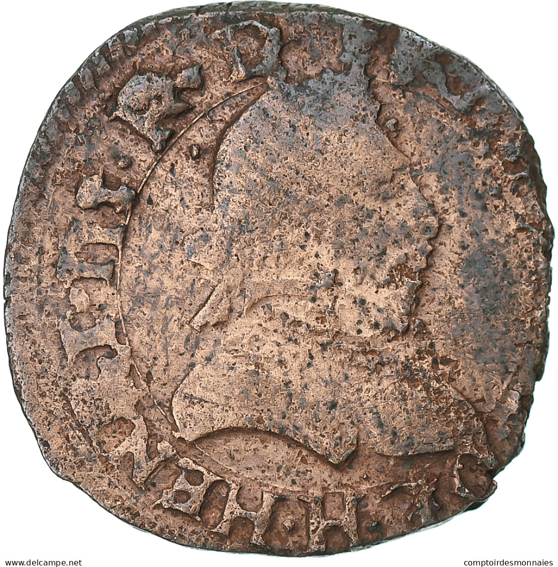 France, Henri III, Double Tournois, 1586, La Rochelle, Cuivre, TB, Gadoury:455 - 1574-1589 Enrico III