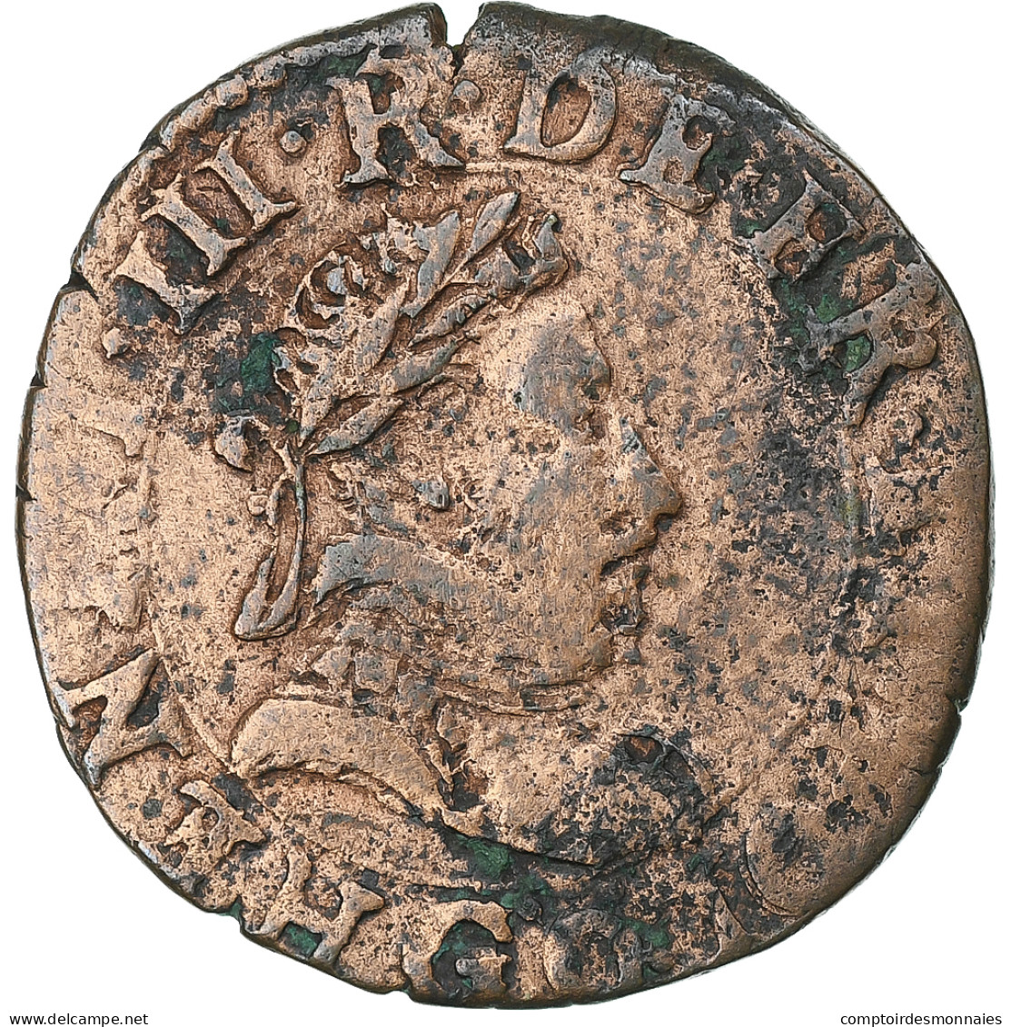 France, Henri III, Double Tournois, 1581, Poitiers, Cuivre, TB+, Gadoury:455 - 1574-1589 Henri III