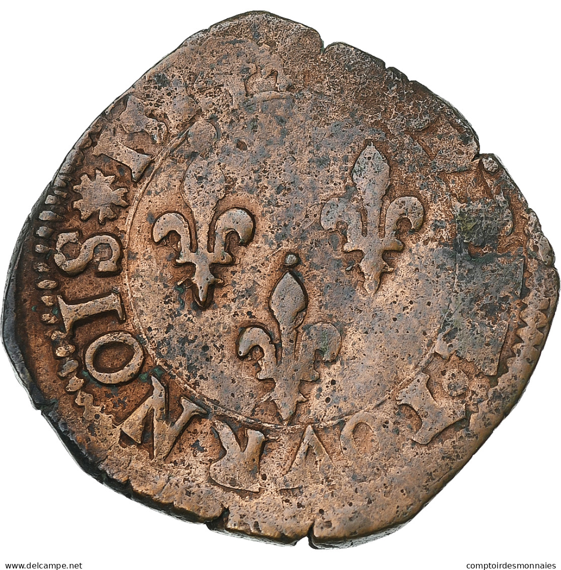 France, Henri III, Double Tournois, 1584, Nantes, Cuivre, TB+, Gadoury:455 - 1574-1589 Heinrich III.