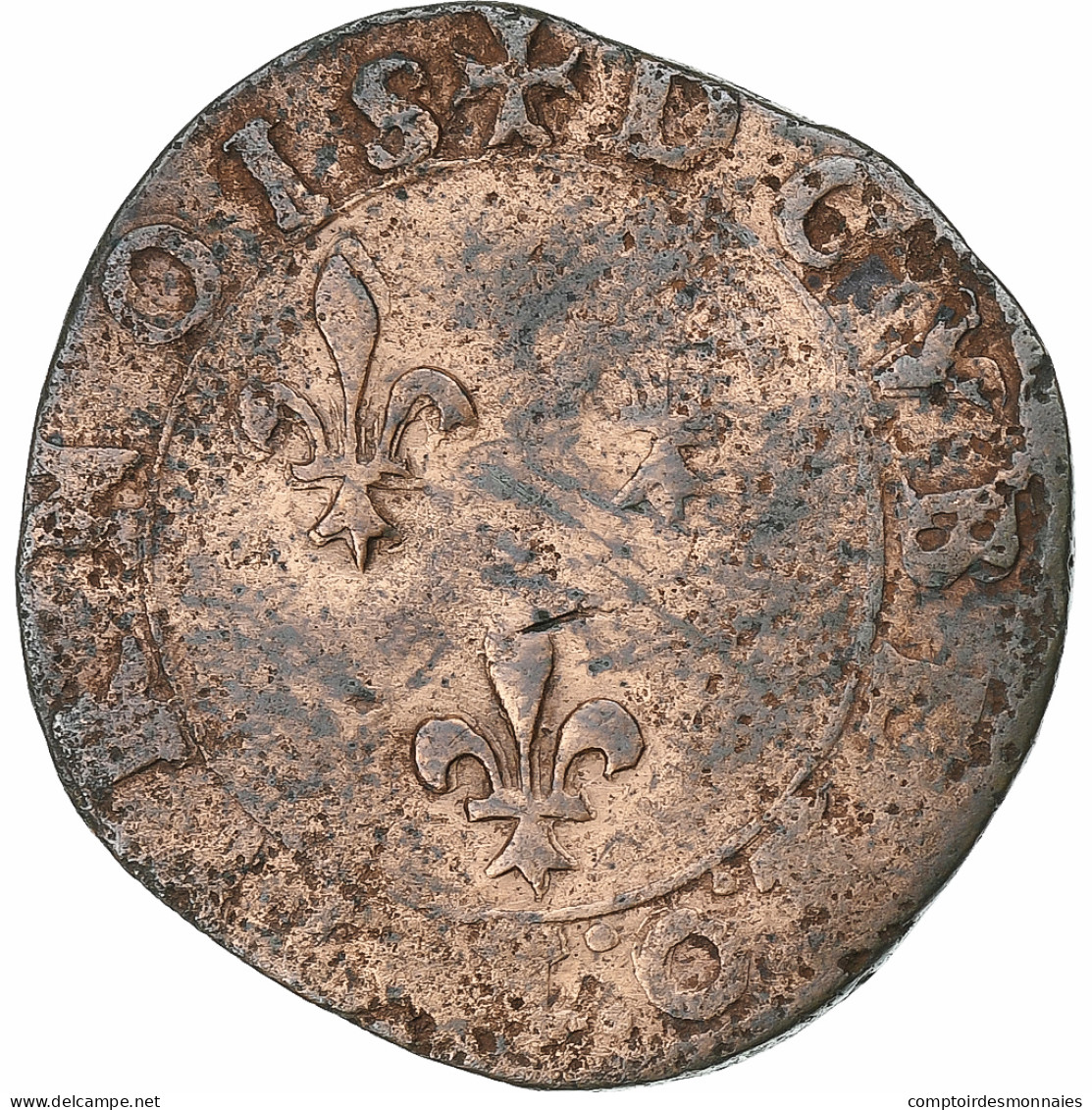 France, Henri III, Double Tournois, Bourges, Cuivre, TB, Gadoury:455 - 1574-1589 Enrico III