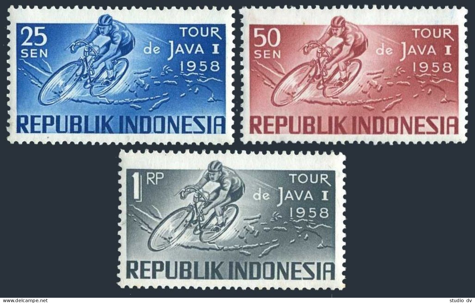 Indonesia 465-467,MNH.Michel 229-231. Bicycle Tour Of Java,1958. - Indonesië