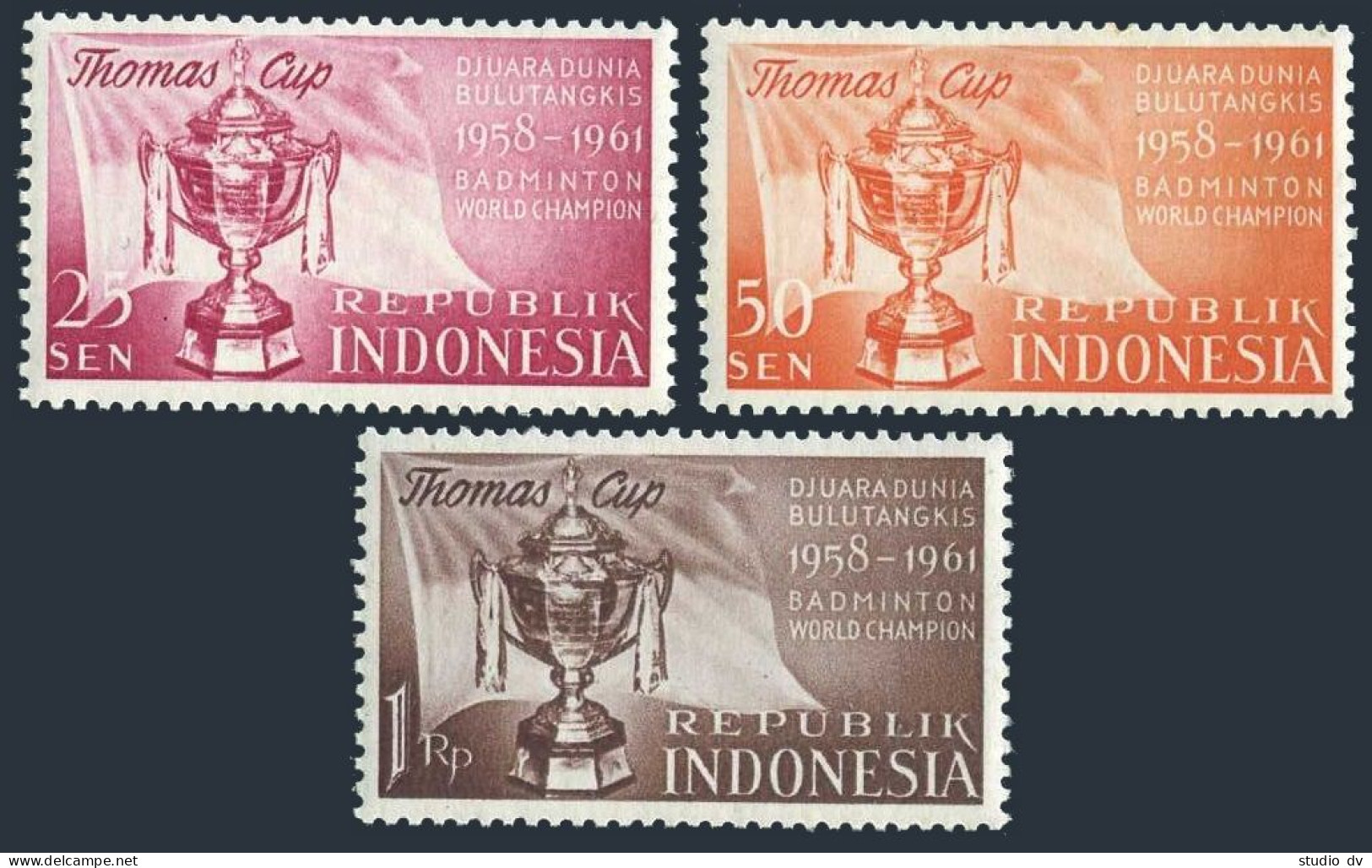 Indonesia 457-459,MNH.Mi 221-223. Victory In Thomas Badminton Cup,1958. - Indonesië