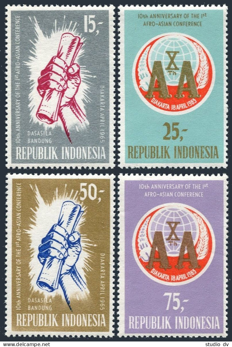 Indonesia 655-658, MNH. Mi 469-472. Afro-Asian Conference, 10th Ann.1965. Scrool - Indonesië