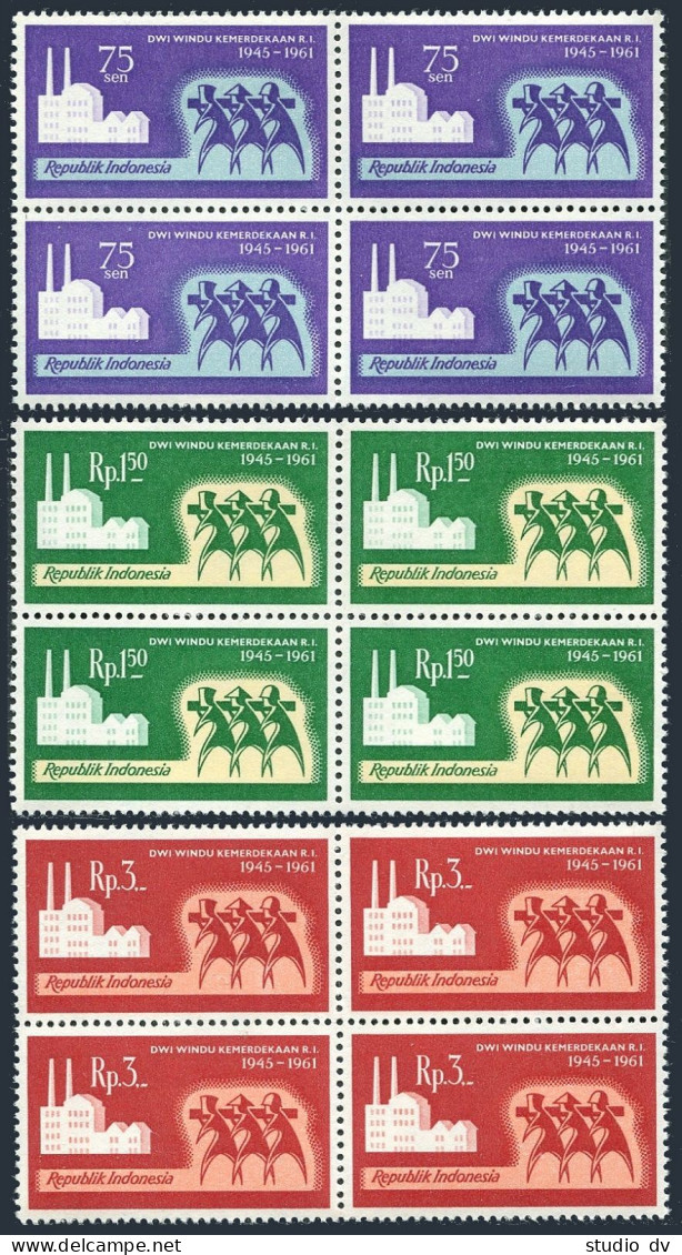 Indonesia 520-522 Blocks/4, MNH. Michel 304-306. Independence-15, 1961. - Indonesia