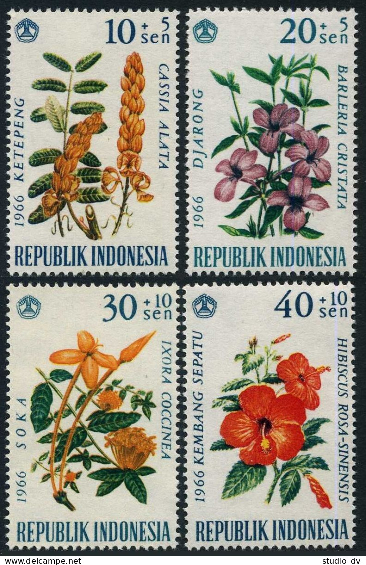 Indonesia B195-B198,B198a,MNH.Michel 503-506,Bl.5. Flowers 1966.Senna,Hibiscus, - Indonésie