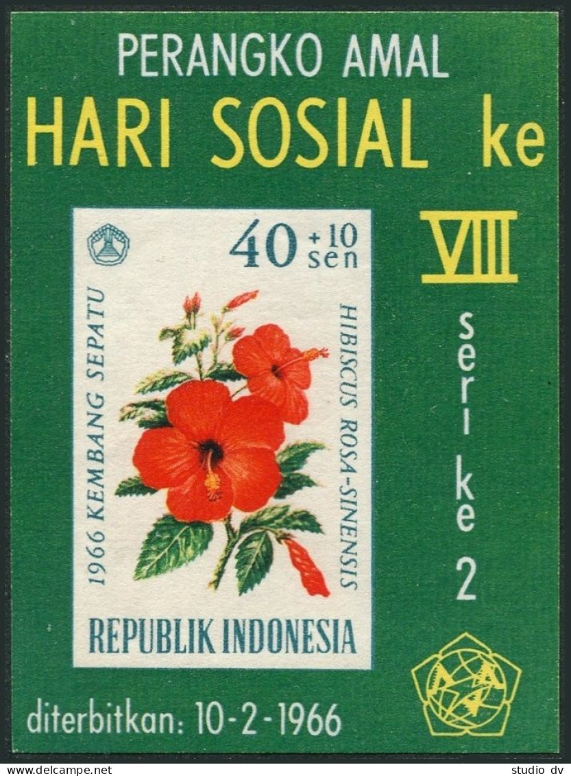 Indonesia B195-B198,B198a,MNH.Michel 503-506,Bl.5. Flowers 1966.Senna,Hibiscus, - Indonesia