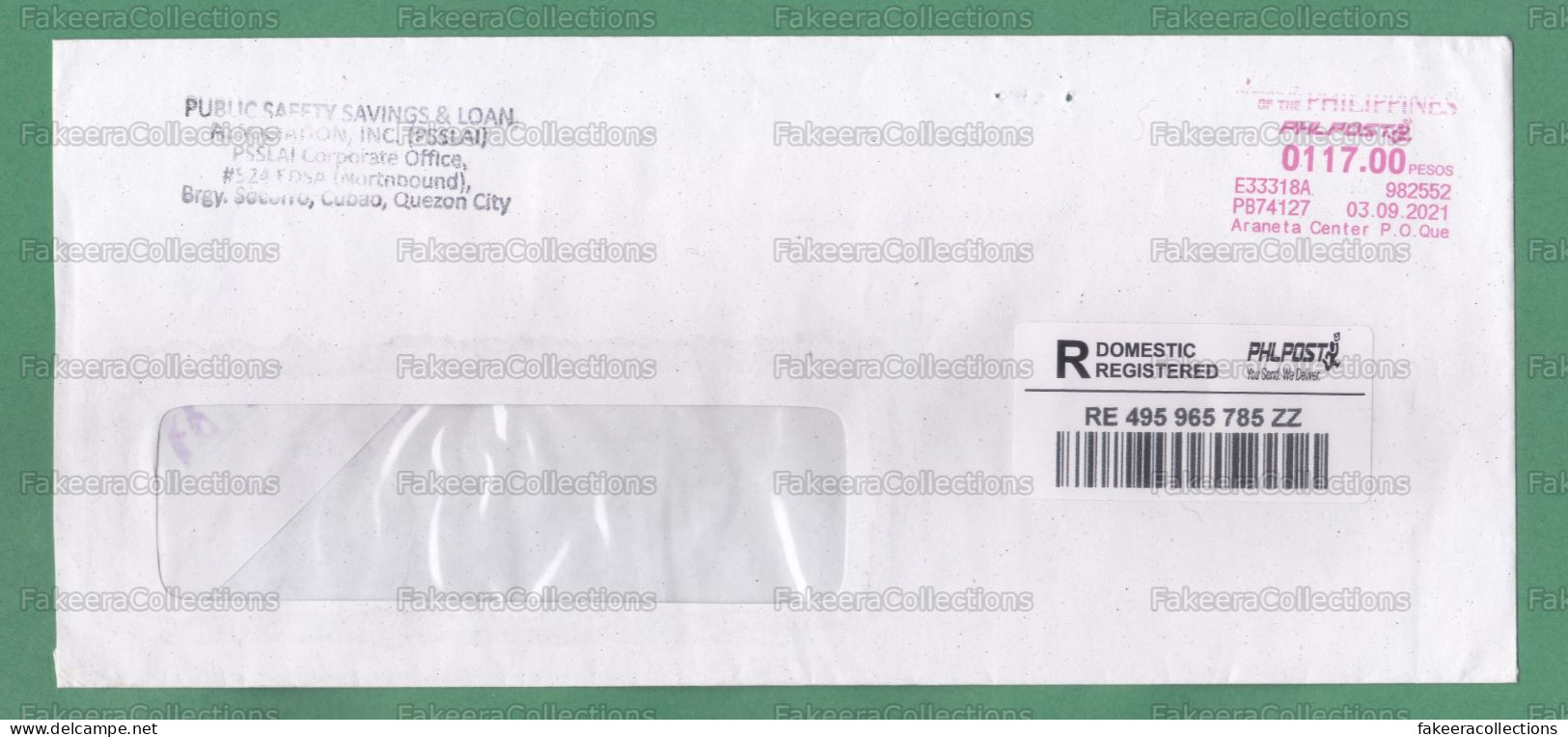 PHILIPPINES 2021 PILIPINAS - Registered Cover With 117 Pesos Meter Franking Cancellation - As Scan - Philippinen