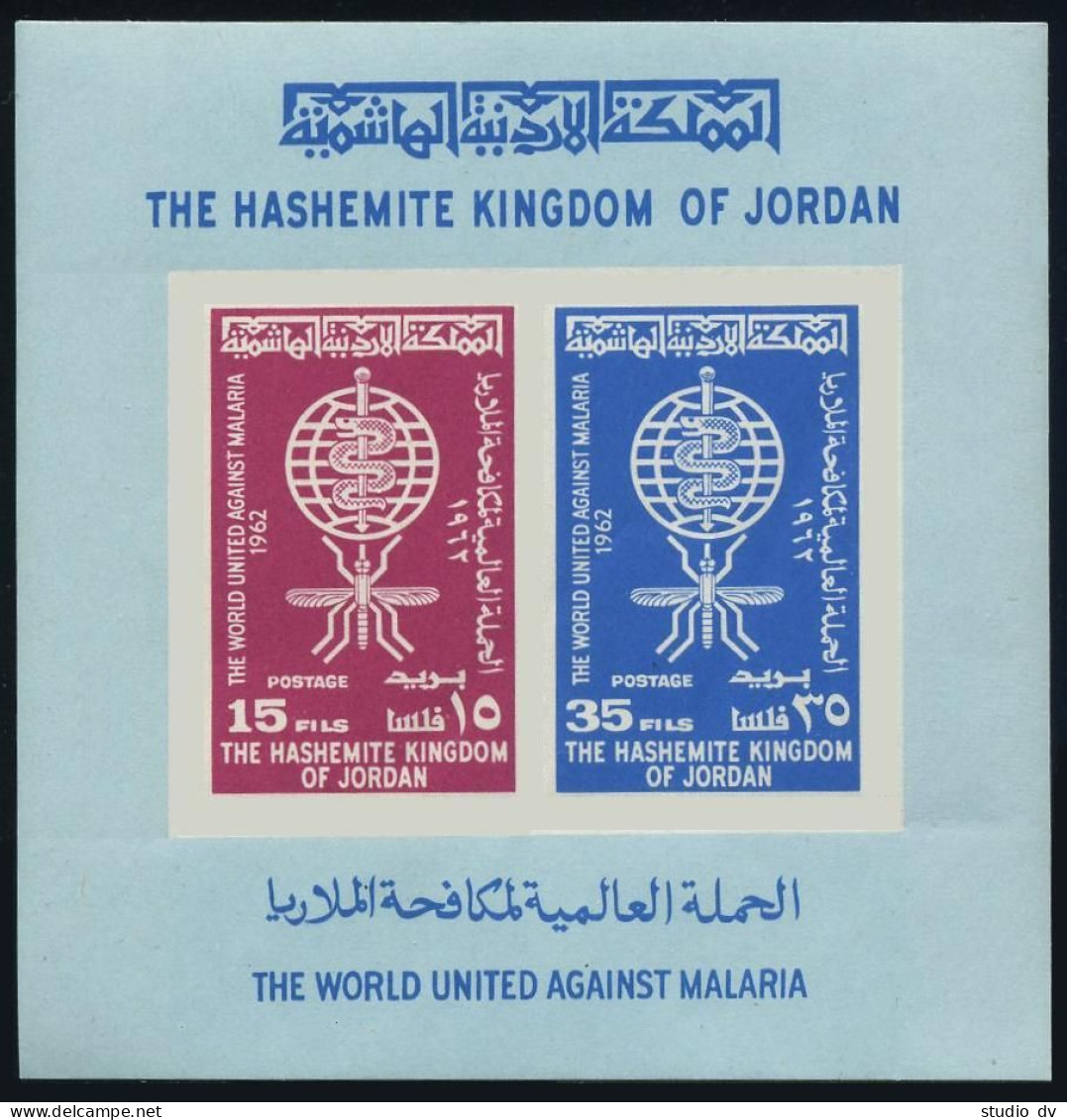 Jordan 379-380,380a & Imperf,MNH. Mi 369-370,Bl.1A-1B. WHO Against Malaria,1962. - Jordanien