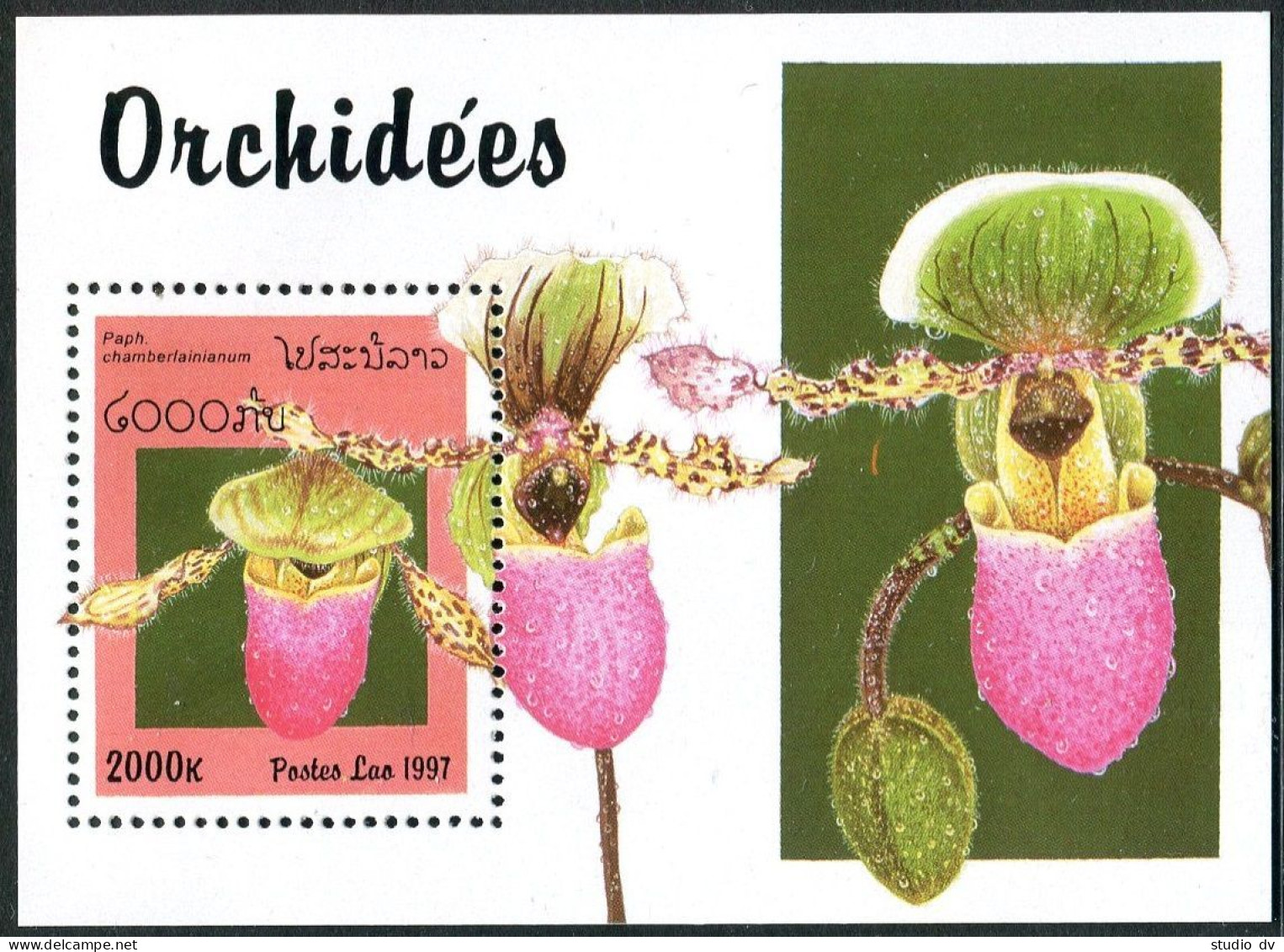 Laos 1322-1327, 1328, MNH. Orchids 1997. - Laos