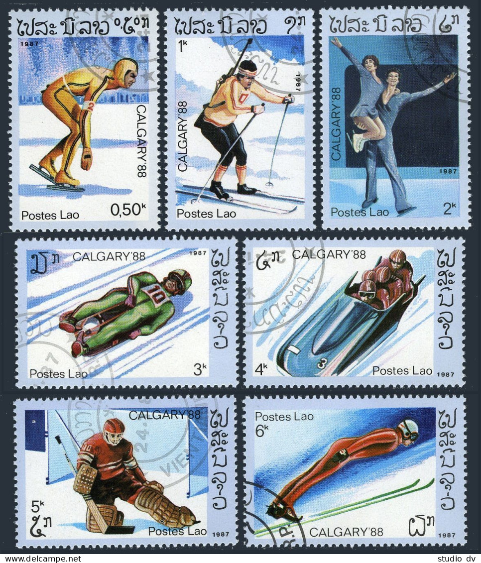 Laos 758-764,CTO.Michel 965-971. Olympics Calgary-1988.Speed Skating,Biathlon, - Laos
