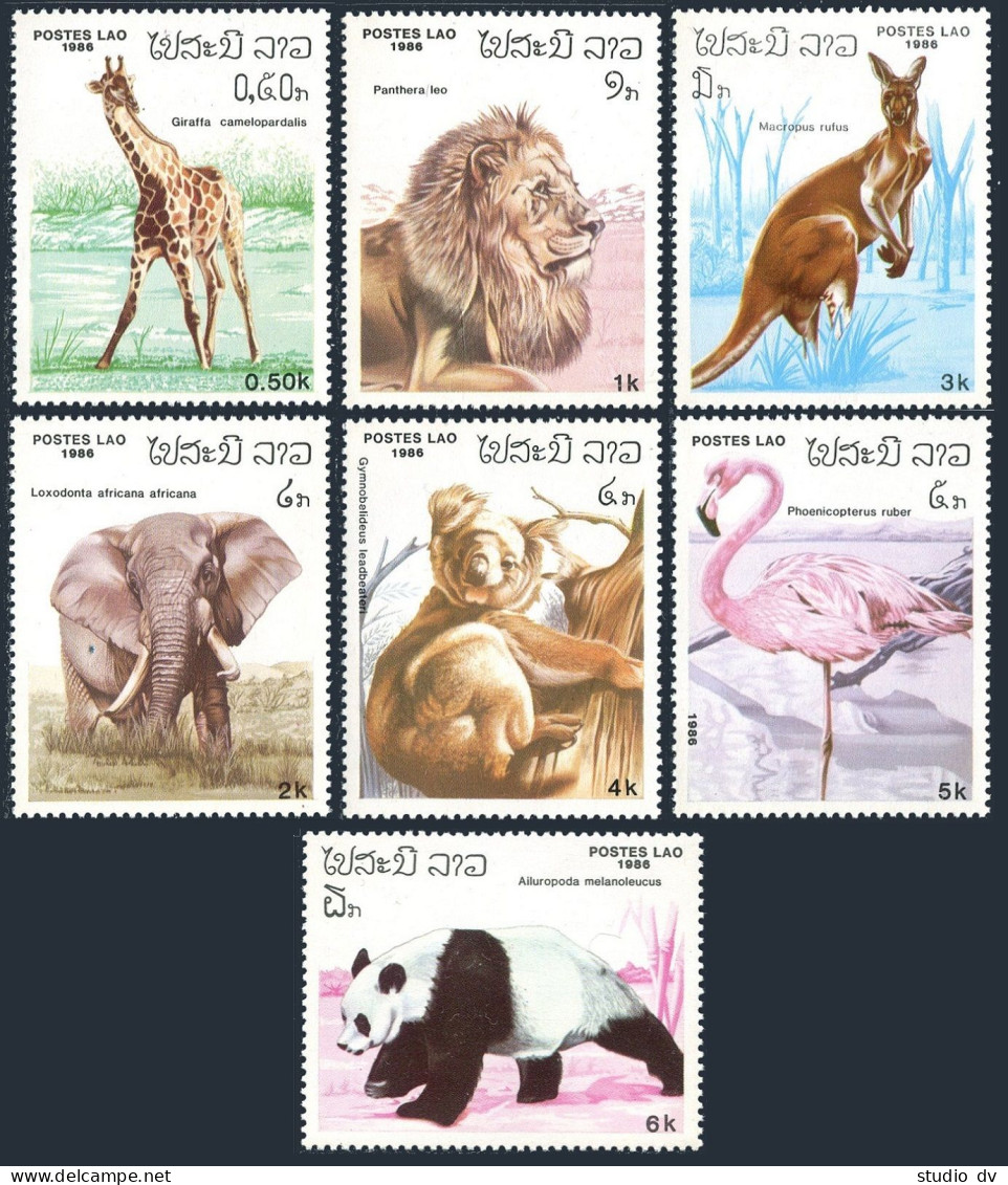 Laos 707-713,714,MNH.Michel 912-919 Bl.111. Fauna.AMERIPEX-1986. - Laos