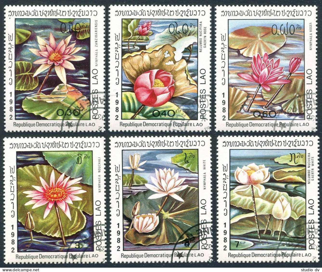 Laos 367-372,CTO.Michel 535-540. Water Lilies,1982. - Laos