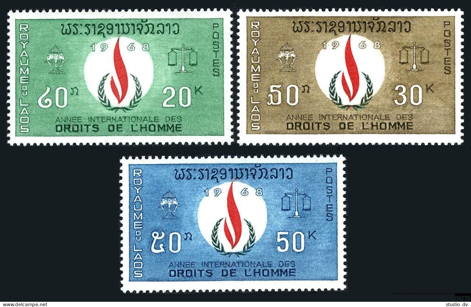 Laos 160-162, MNH. Michel 222-224. Year Of Human Right IYHR-1968. - Laos