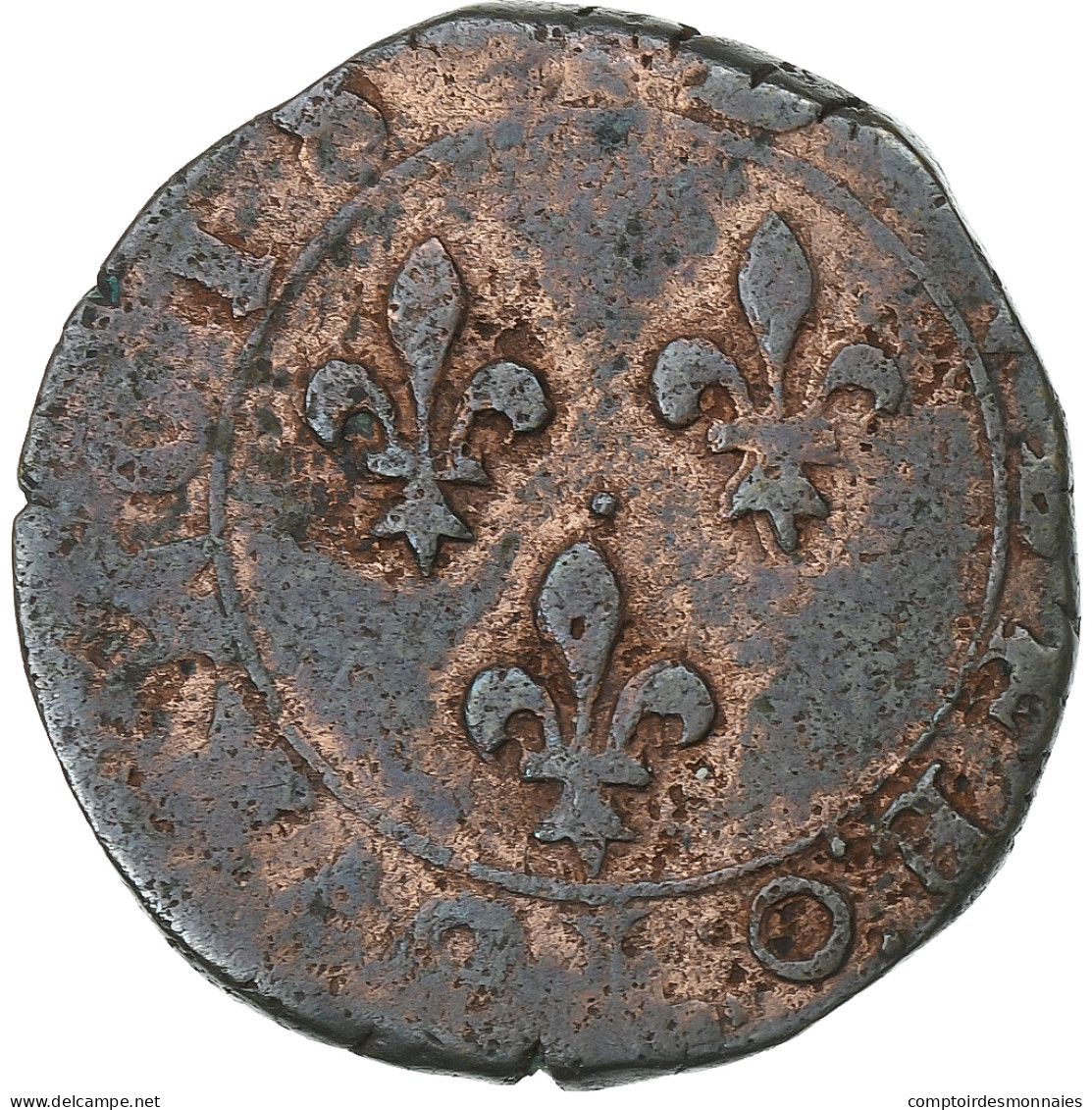 France, Henri III, Double Tournois, Bourges, Cuivre, TB, Gadoury:455 - 1574-1589 Heinrich III.