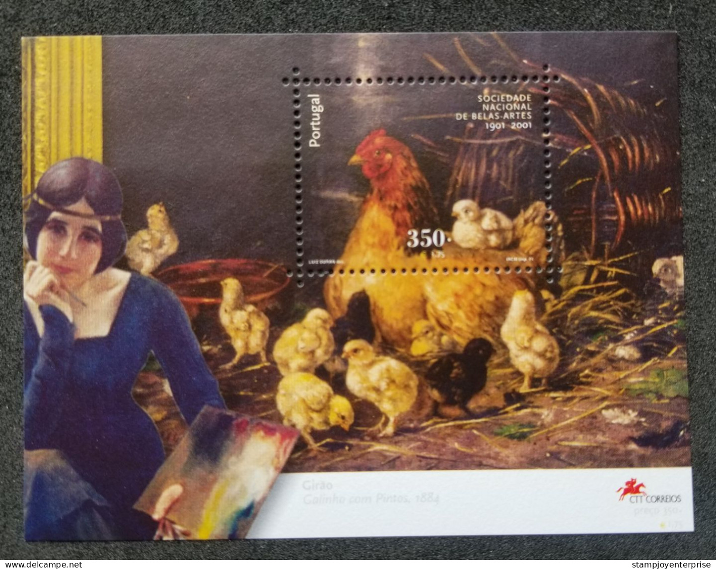 Portugal 100th Anniv National Society Of Fine Art 2001 Rooster Painting (ms) MNH - Ungebraucht