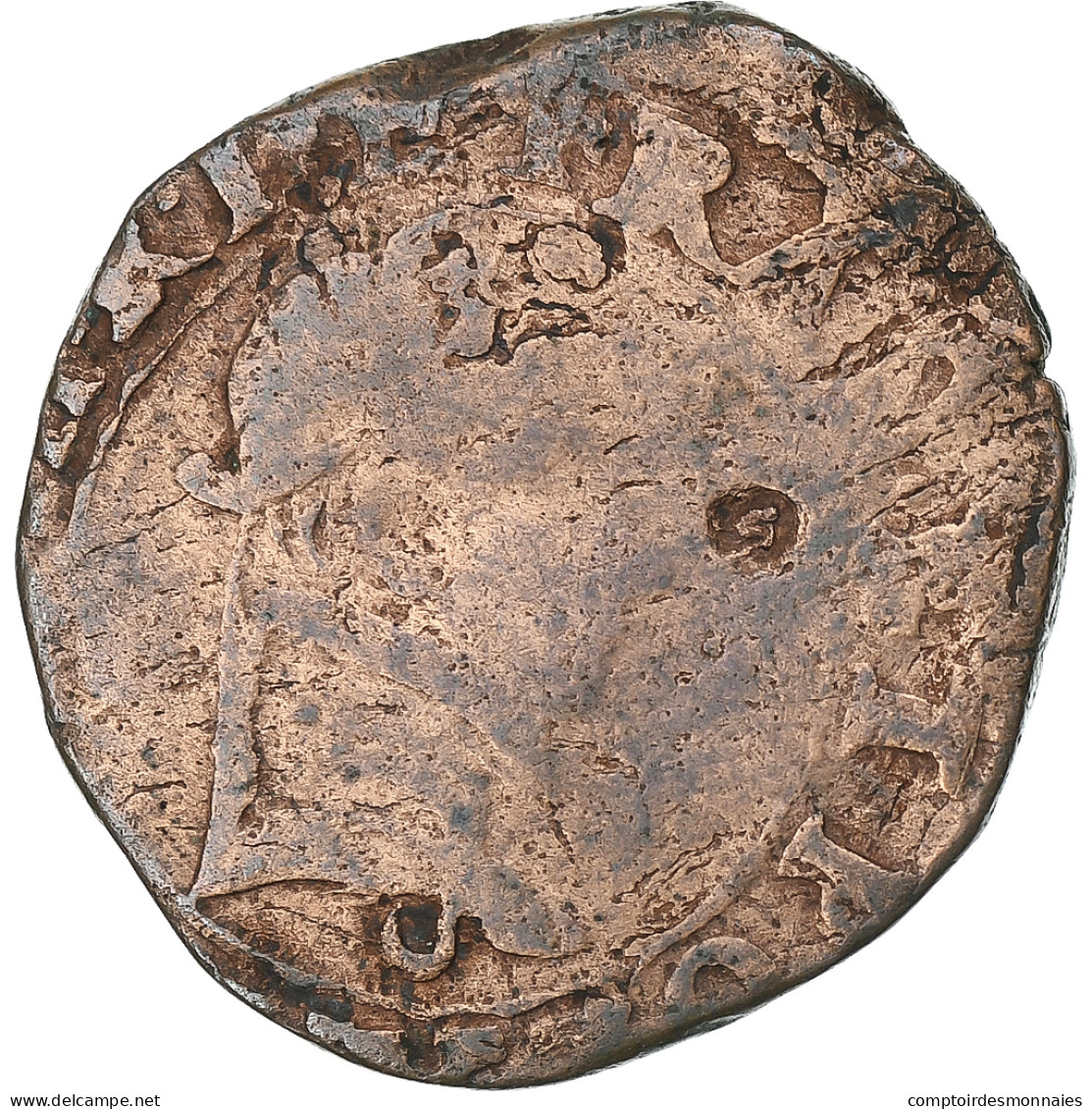 France, Henri III, Double Tournois, Bourges, Cuivre, B+, Gadoury:455 - 1574-1589 Henri III