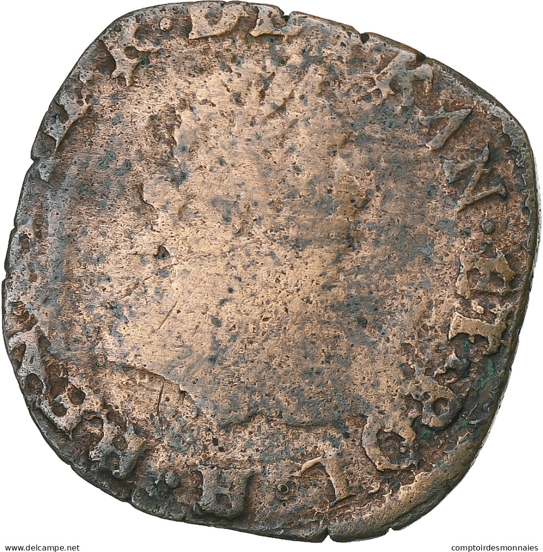 France, Henri III, Double Tournois, 1579, La Rochelle, Cuivre, TB, Gadoury:455 - 1574-1589 Henry III