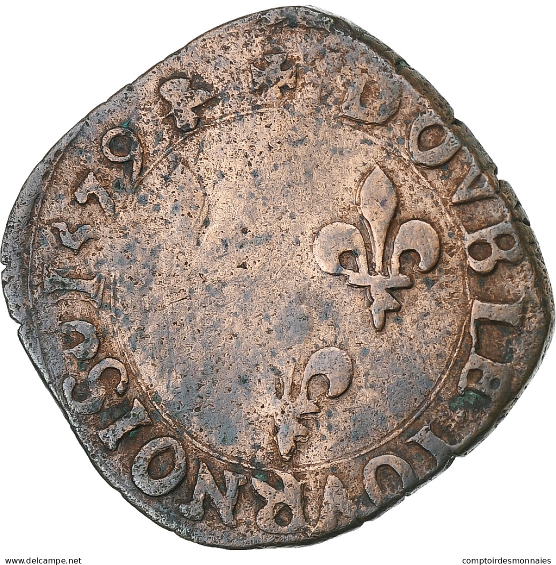 France, Henri III, Double Tournois, 1579, La Rochelle, Cuivre, TB, Gadoury:455 - 1574-1589 Heinrich III.