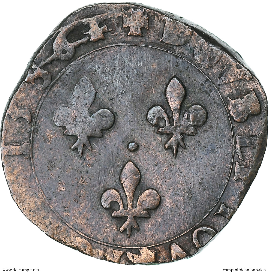 France, Henri III, Double Tournois, 1586, La Rochelle, Cuivre, TB, Gadoury:455 - 1574-1589 Henry III