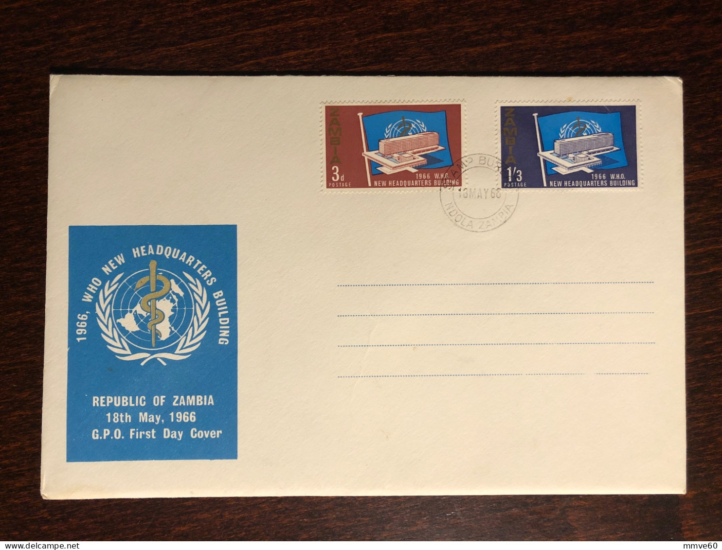 ZAMBIA FDC COVER 1966 YEAR WHO OMS HEALTH MEDICINE STAMPS - Zambie (1965-...)