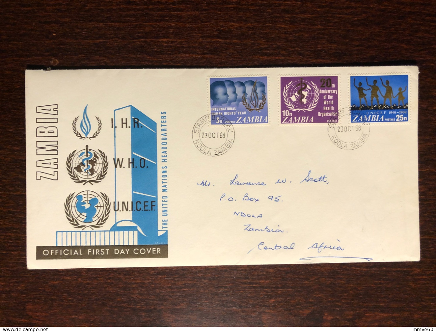 ZAMBIA FDC COVER 1968 YEAR WHO OMS UNICEF HEALTH MEDICINE STAMPS - Zambia (1965-...)